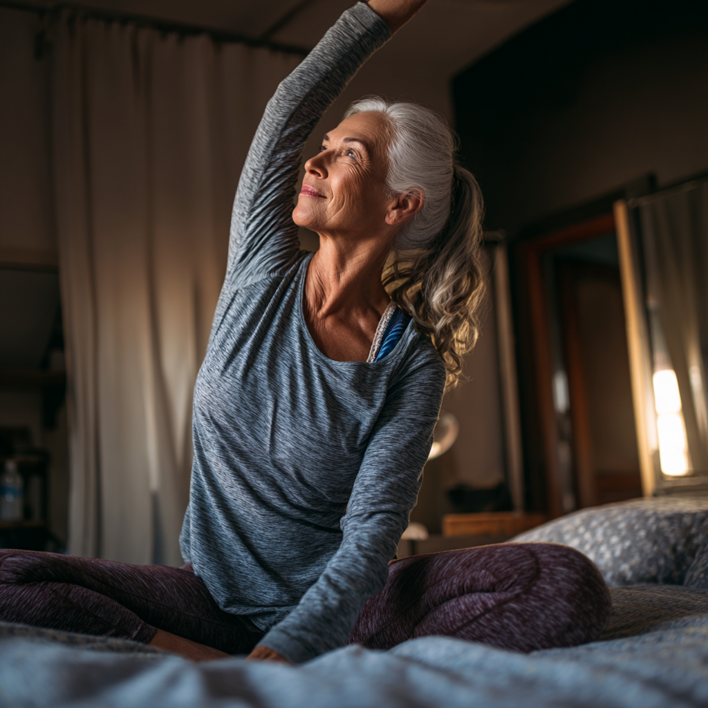Older adult doing gentle morning stretching routine